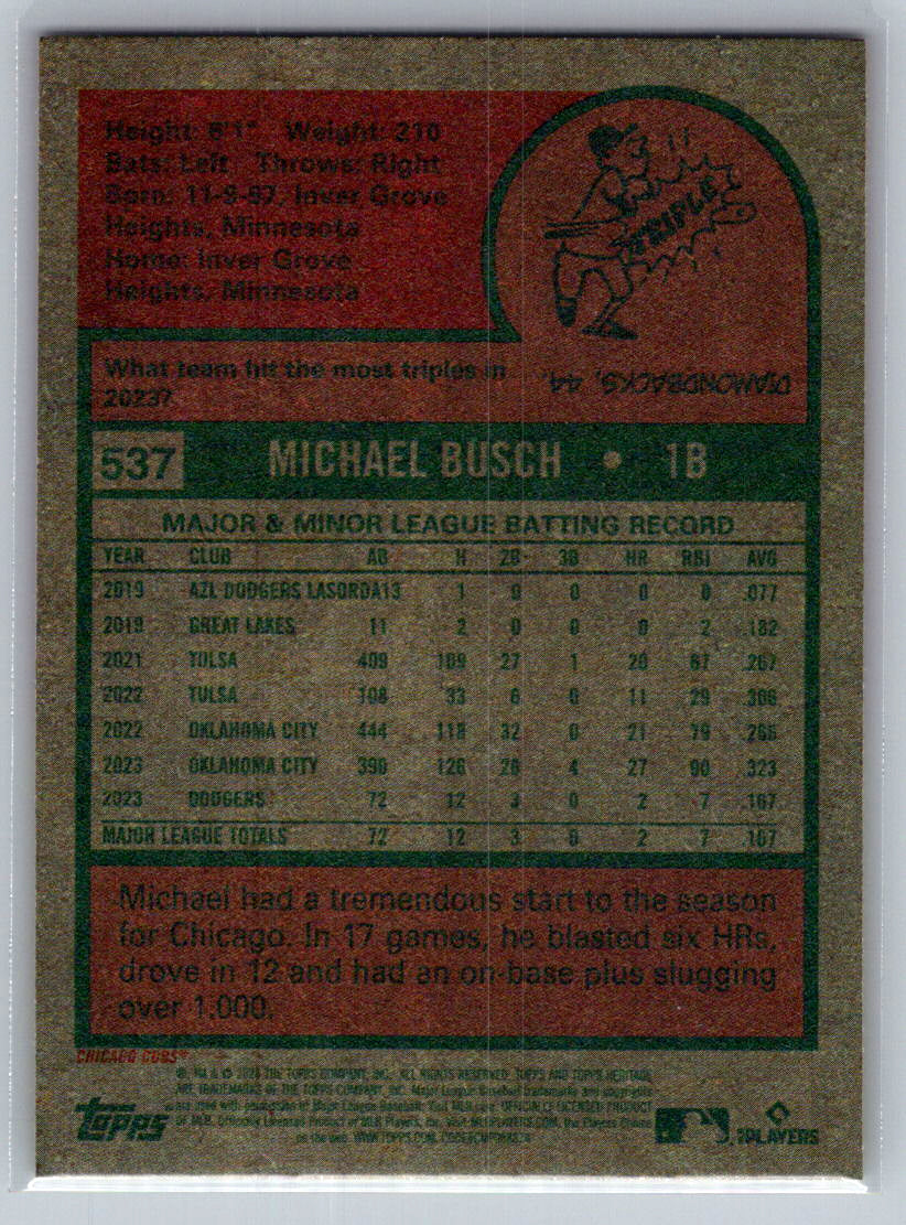 2024 Topps Heritage #537 Michael Busch Chicago Cubs