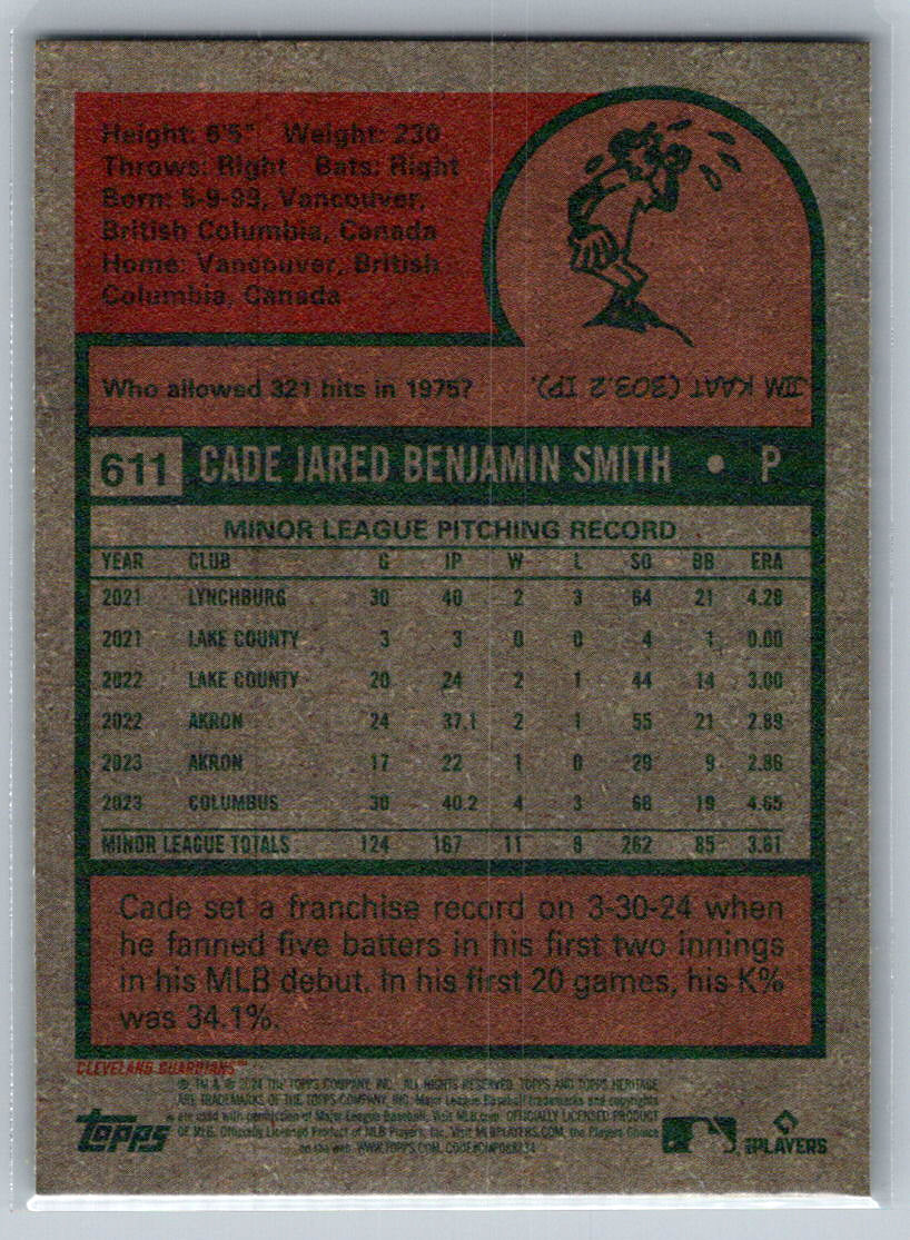 2024 Topps Heritage #611 Cade Smith Cleveland Guardians