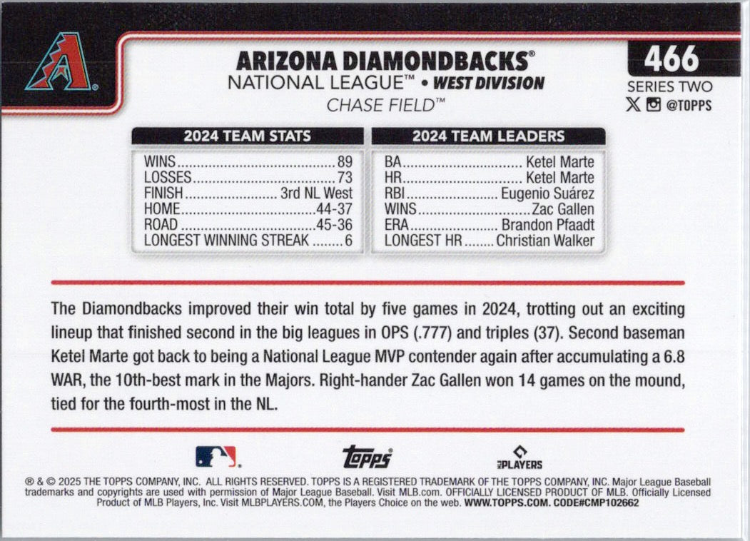 2025 Topps #466 Arizona Diamondbacks Arizona Diamondbacks