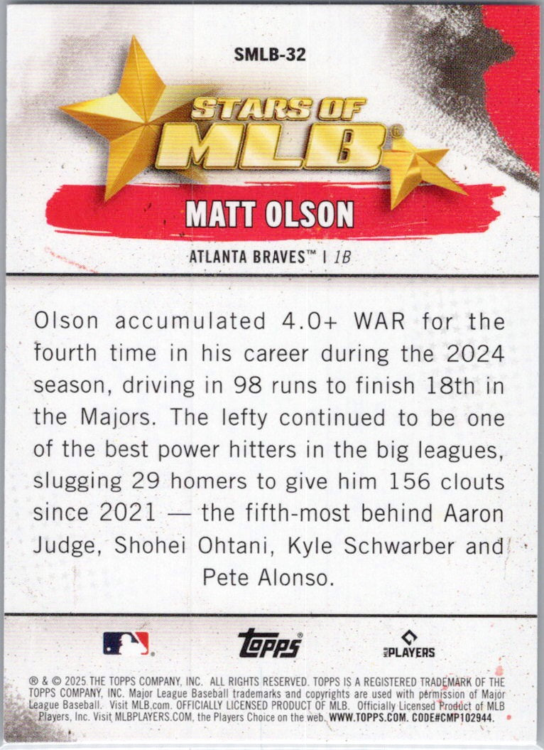 2025 Topps #SMLB-32 Matt Olson Stars of MLB Atlanta Braves