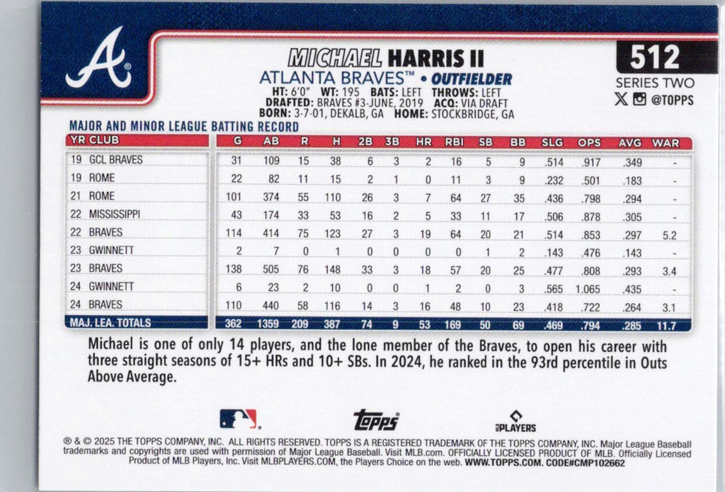 2025 Topps #512 Michael Harris II Atlanta Braves