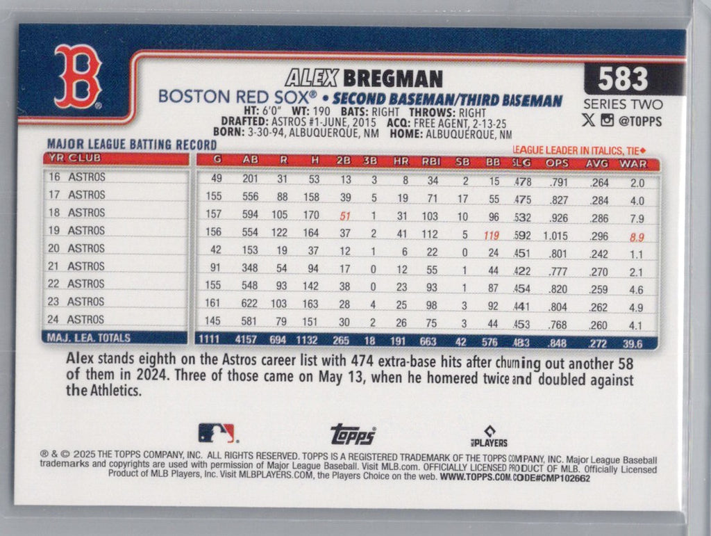 2025 Topps #583 Alex Bregman Rainbow Foil Boston Red Sox