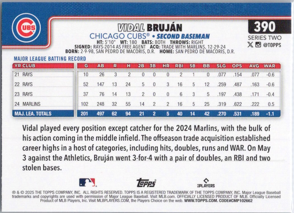2025 Topps #390 Vidal Bruján Chicago Cubs