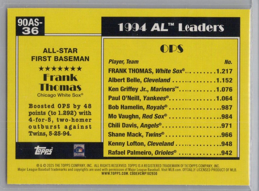 2025 Topps #90AS-36b Frank Thomas 1990 Topps Baseball 35th Anniversary All-Stars Chicago White Sox