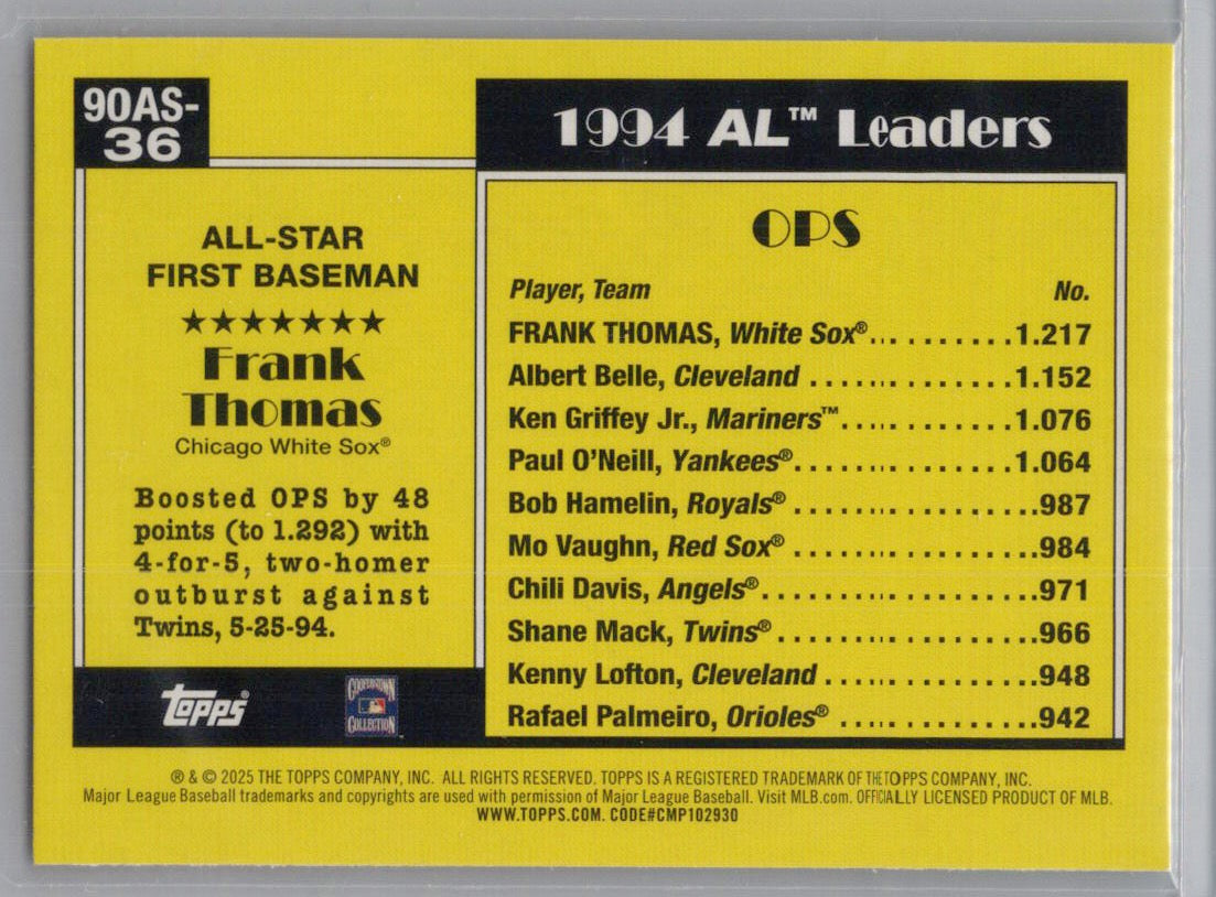 2025 Topps #90AS-36b Frank Thomas 1990 Topps Baseball 35th Anniversary All-Stars Chicago White Sox