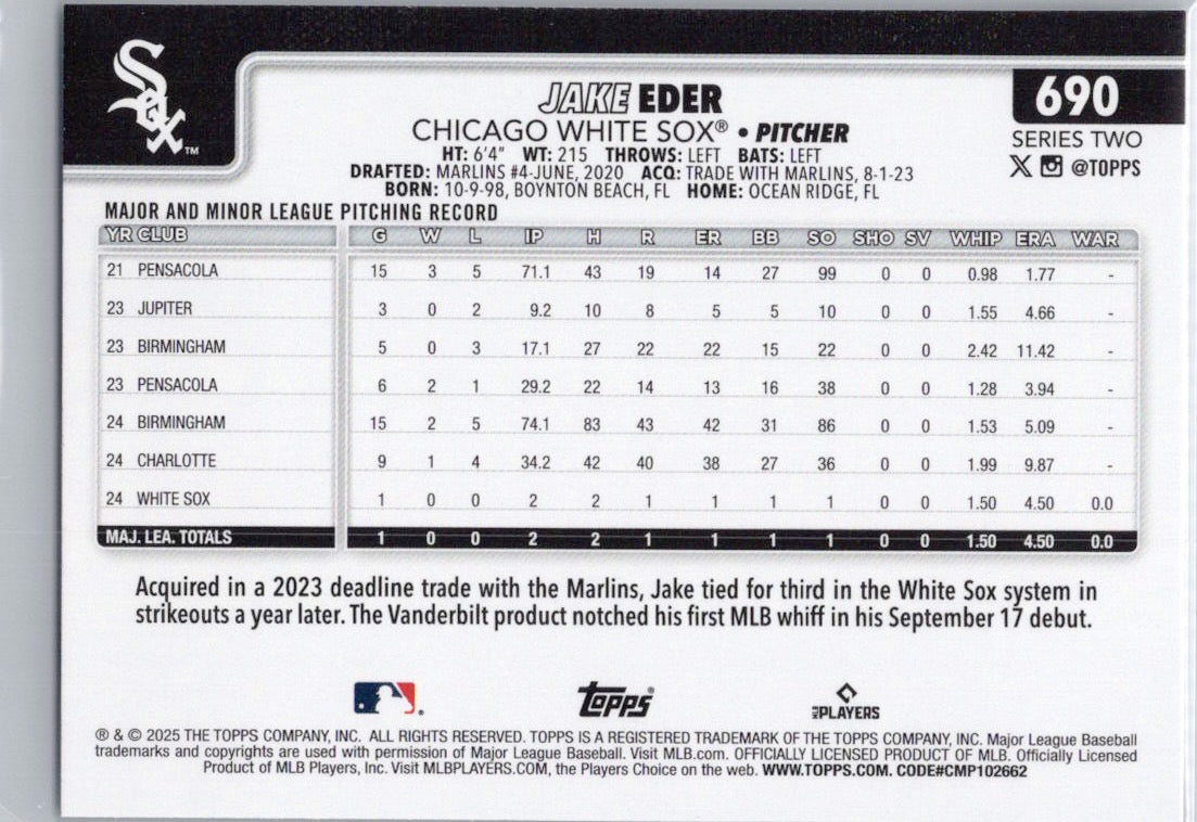 2025 Topps #690 Jake Eder Chicago White Sox