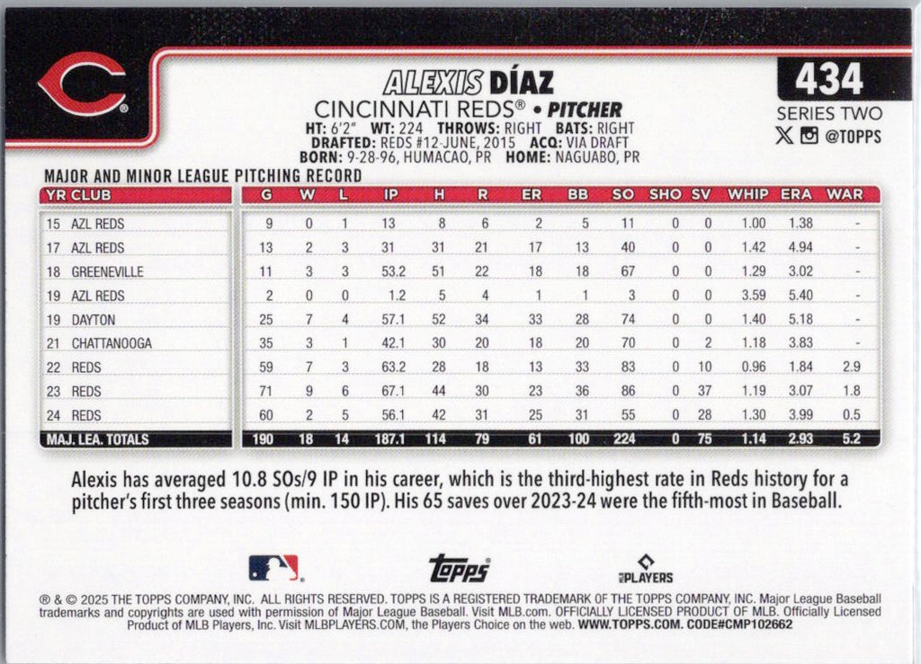 2025 Topps #434 Alexis Díaz Cincinnati Reds