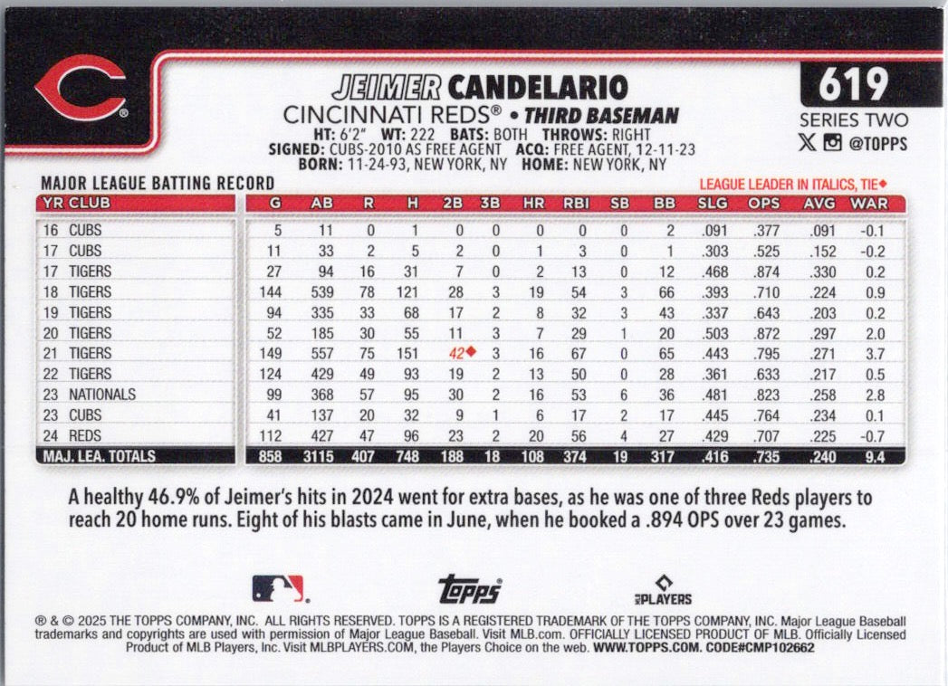 2025 Topps #619 Jeimer Candelario Cincinnati Reds