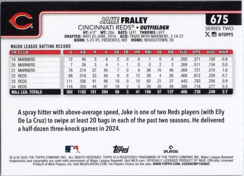 2025 Topps #675 Jake Fraley Cincinnati Reds