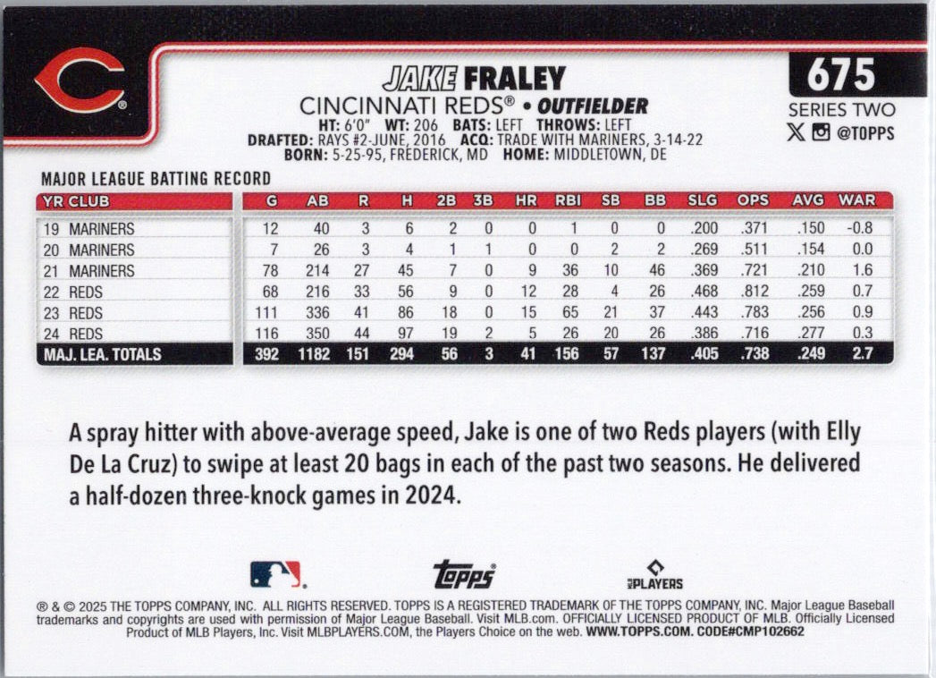 2025 Topps #675 Jake Fraley Cincinnati Reds