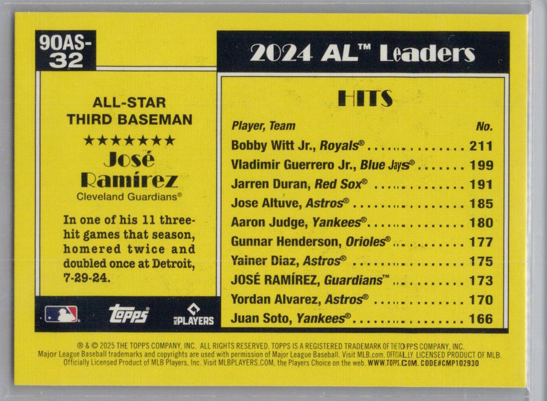 2025 Topps #90AS-32a José Ramírez 1990 35th Anniversary All-Stars