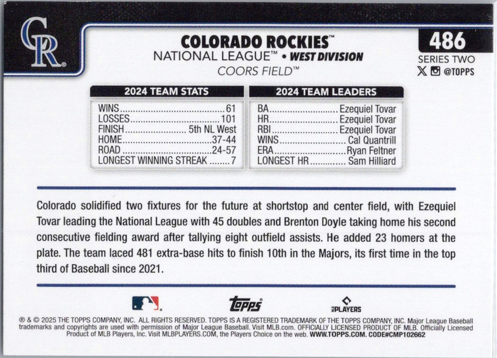 2025 Topps #486 Colorado Rockies Colorado Rockies