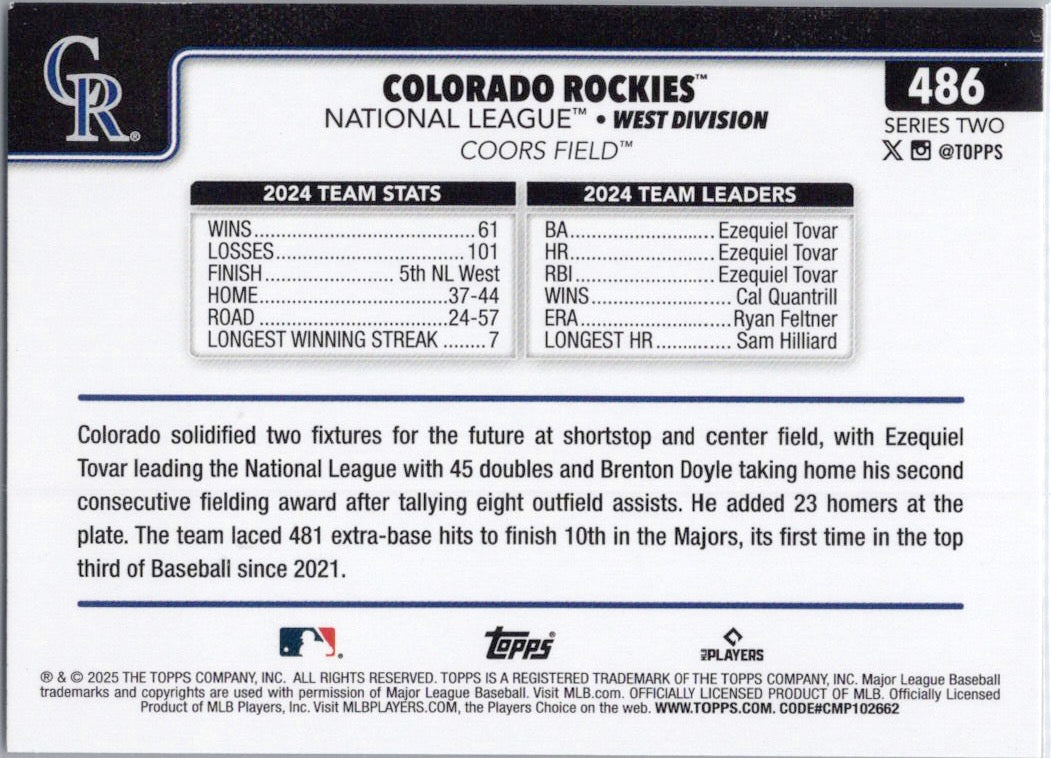 2025 Topps #486 Colorado Rockies Colorado Rockies
