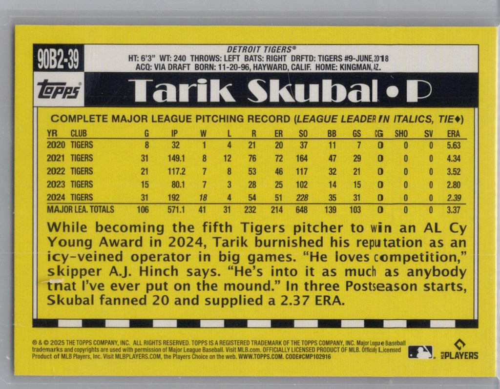 2025 Topps #90B2-39 Tarik Skubal 1990 Topps Baseball 35th Anniversary
