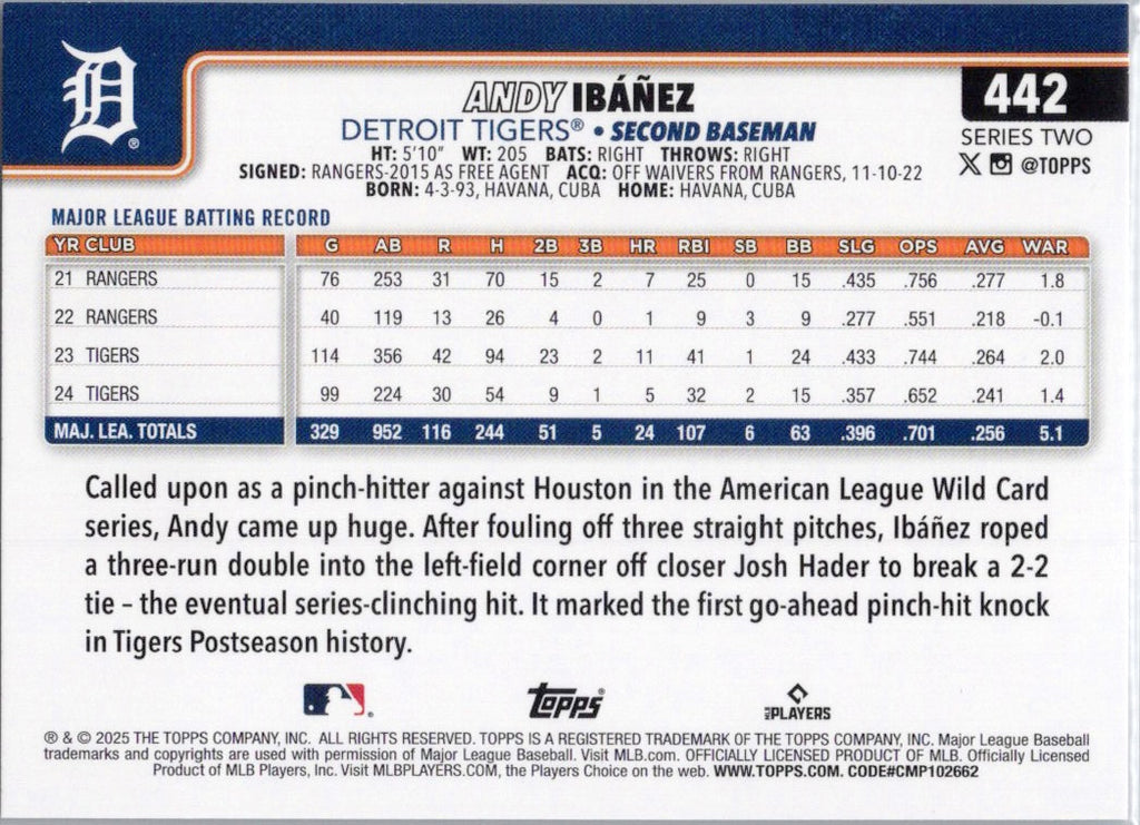2025 Topps #442 Andy Ibáñez Detroit Tigers