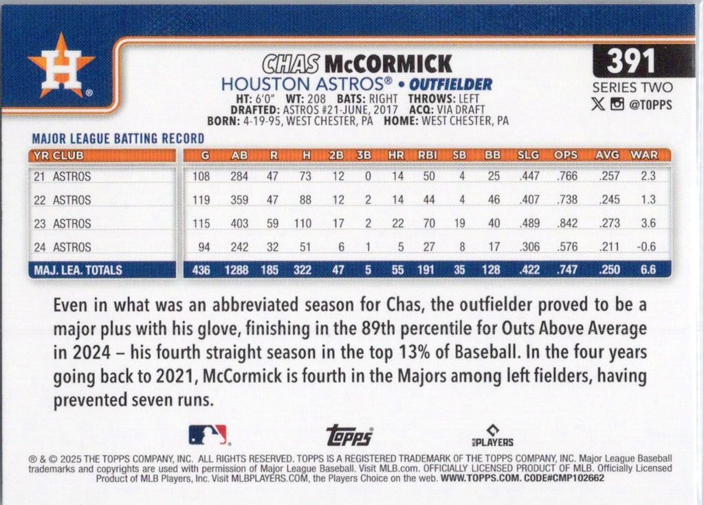2025 Topps #391 Chas McCormick Houston Astros