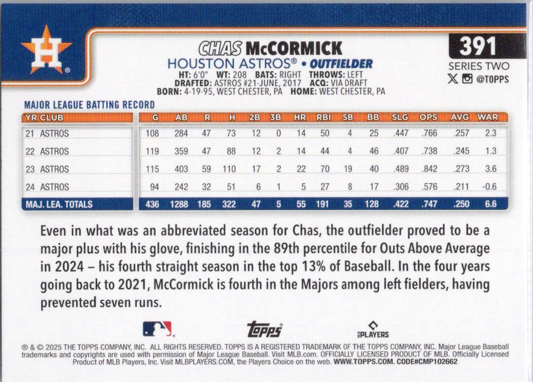 2025 Topps #391 Chas McCormick Houston Astros