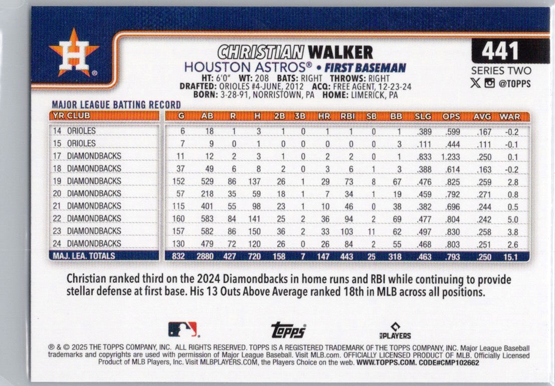 2025 Topps #441 Christian Walker Houston Astros