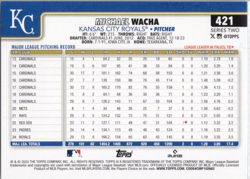 2025 Topps #421 Michael Wacha Kansas City Royals