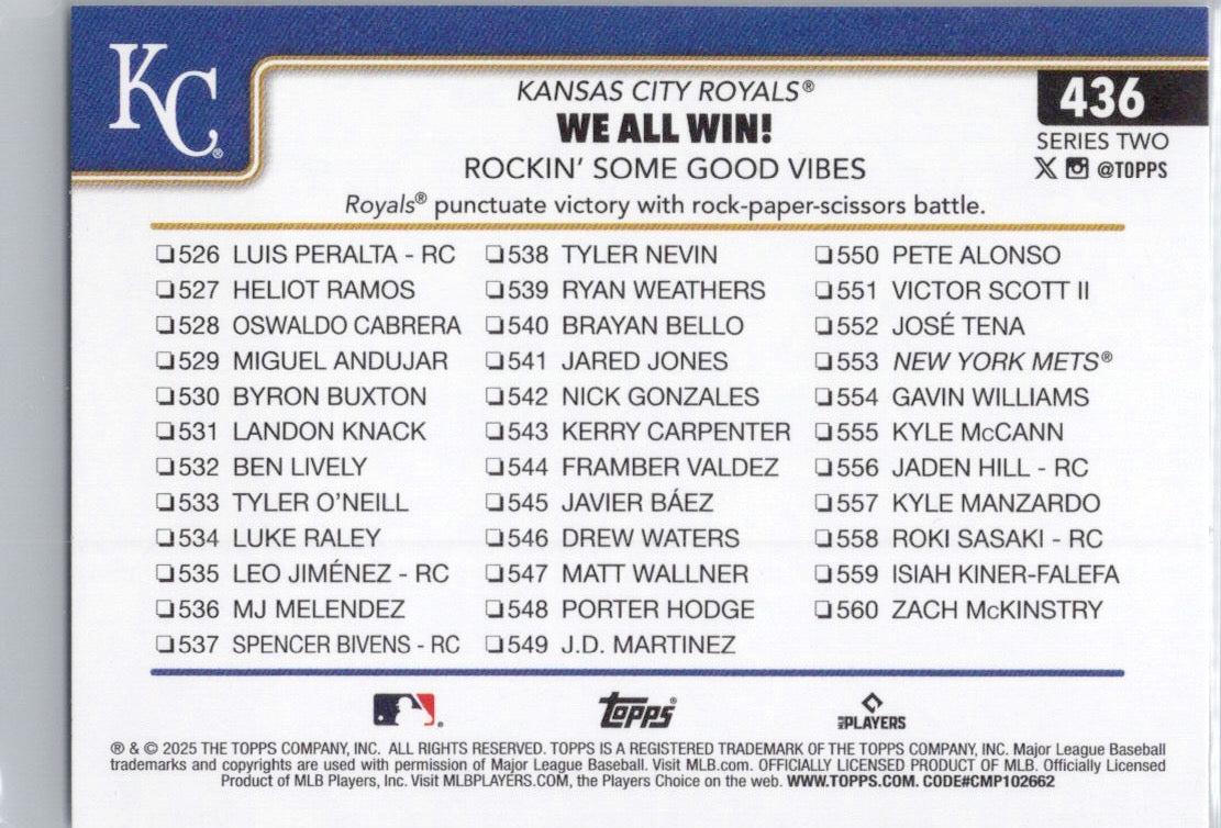 2025 Topps #436 We All Win! Rockin’ Some Good Vibes Kansas City Royals
