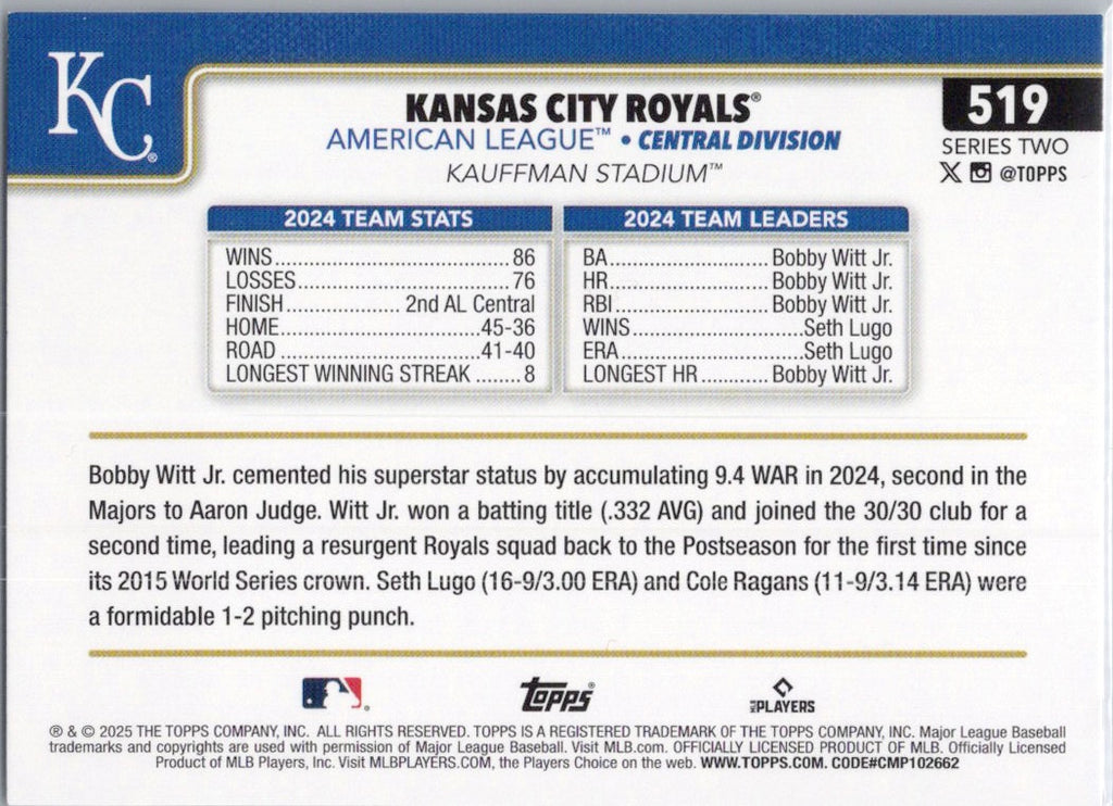 2025 Topps #519 Kansas City Royals Kansas City Royals