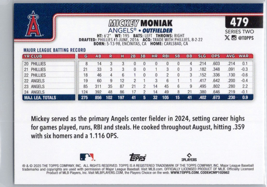 2025 Topps #479 Mickey Moniak Los Angeles Angels