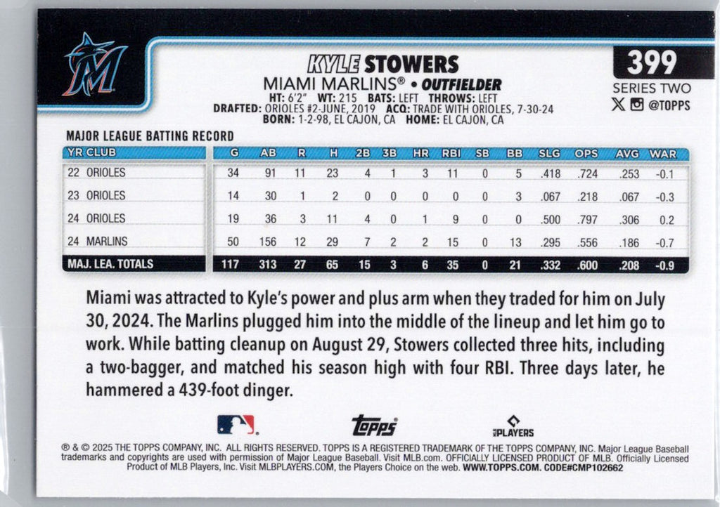 2025 Topps #399 Kyle Stowers Miami Marlins