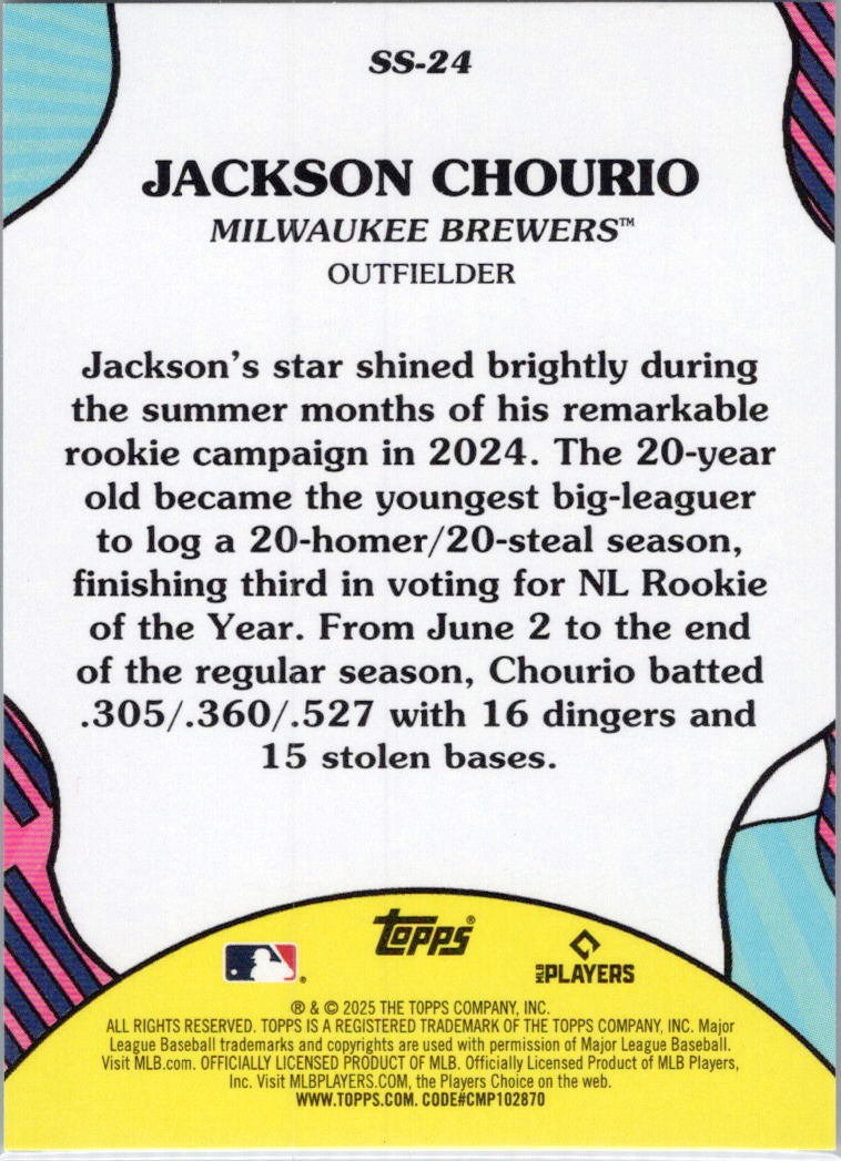 2025 Topps #SS-24 Jackson Chourio Summer Superstars Milwaukee Brewers