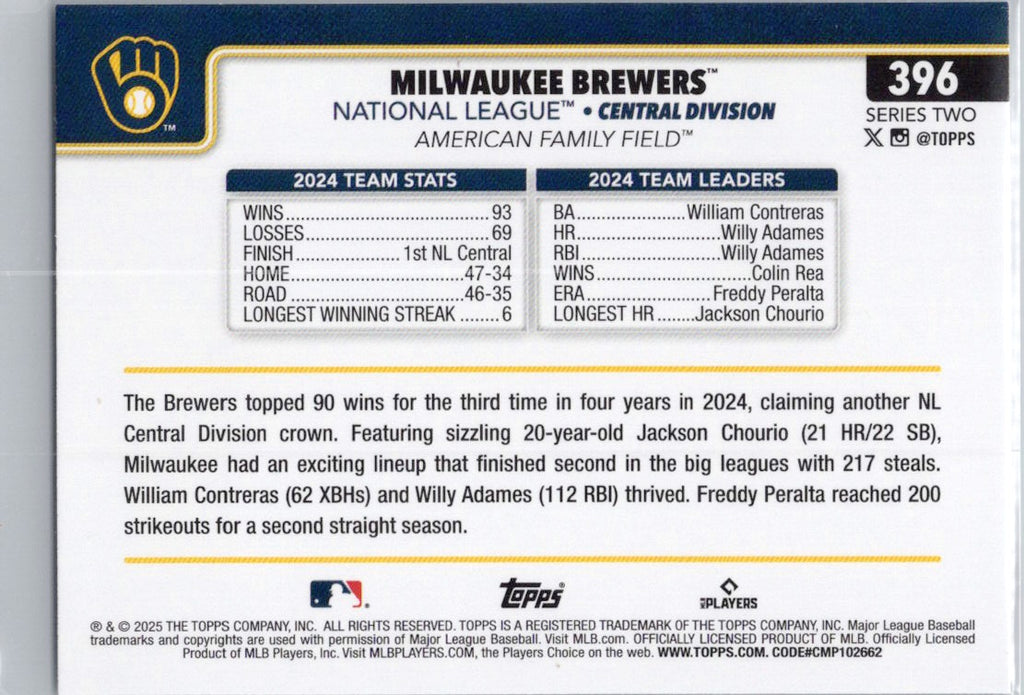 2025 Topps #396 Milwaukee Brewers Milwaukee Brewers