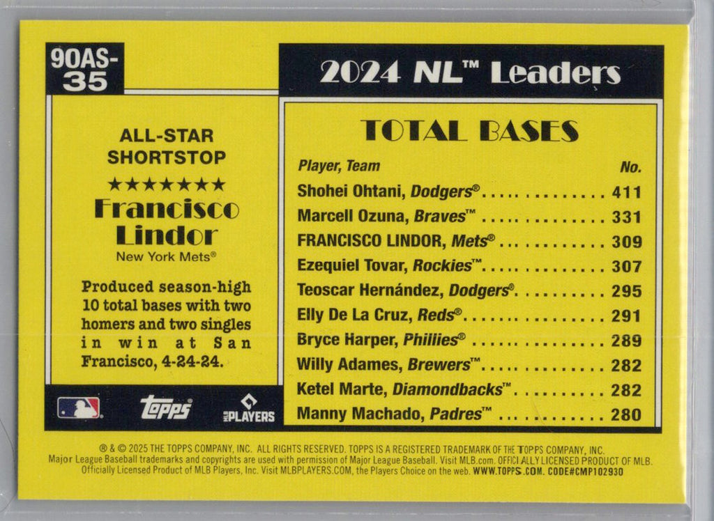 2025 Topps #90AS-35b Francisco Lindor 1990 Topps 35th Anniversary All-Stars