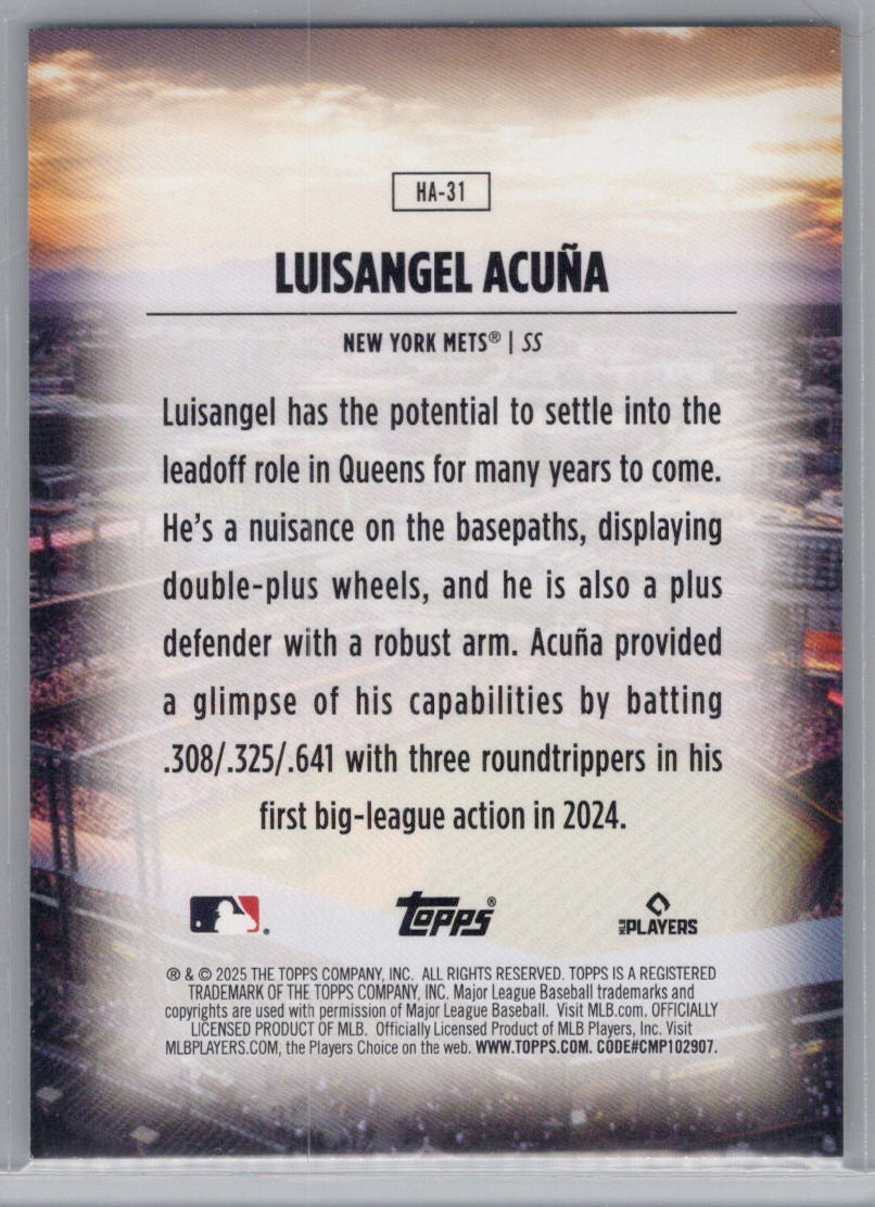 2025 Topps #HA-31 Luisangel Acuña Home Field Advantage New York Mets