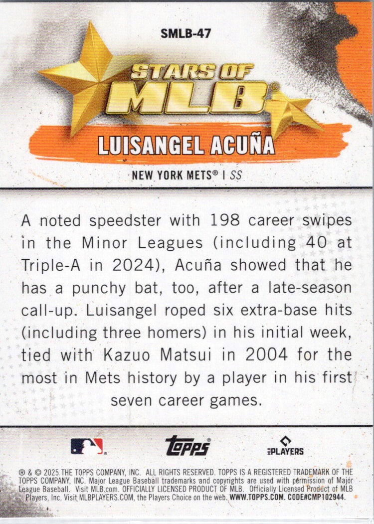 2025 Topps #SMLB-47 Luisangel Acuña Stars of MLB New York Mets