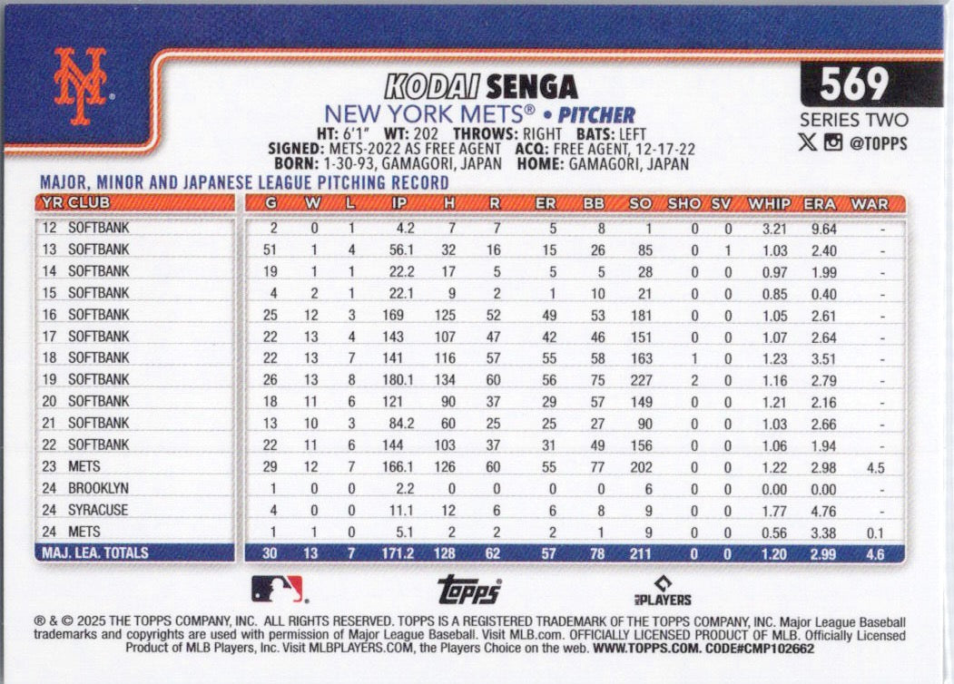 2025 Topps #569 Kodai Senga New York Mets