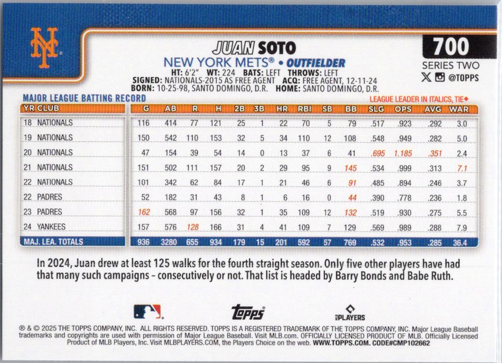 2025 Topps #700 Juan Soto New York Mets