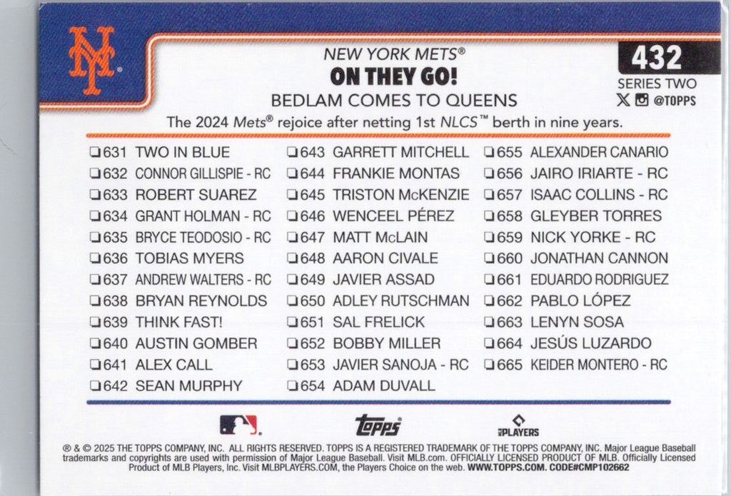 2025 Topps #432 On They Go! Bedlam Comes to Queens New York Mets