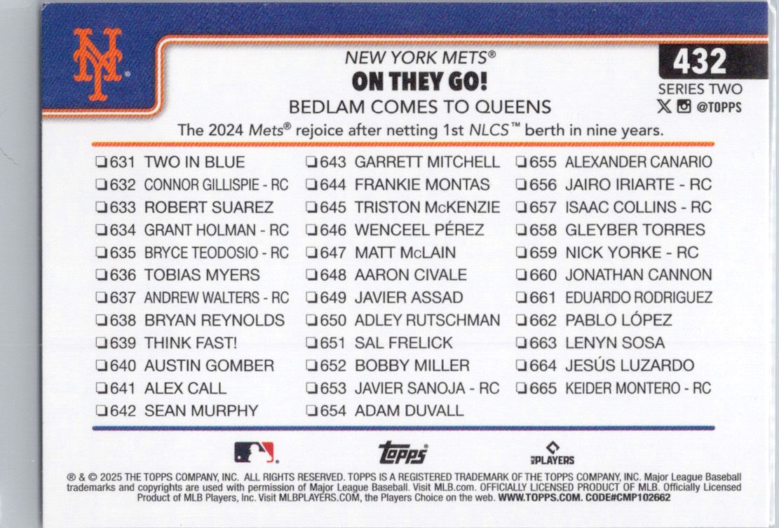 2025 Topps #432 On They Go! Bedlam Comes to Queens New York Mets