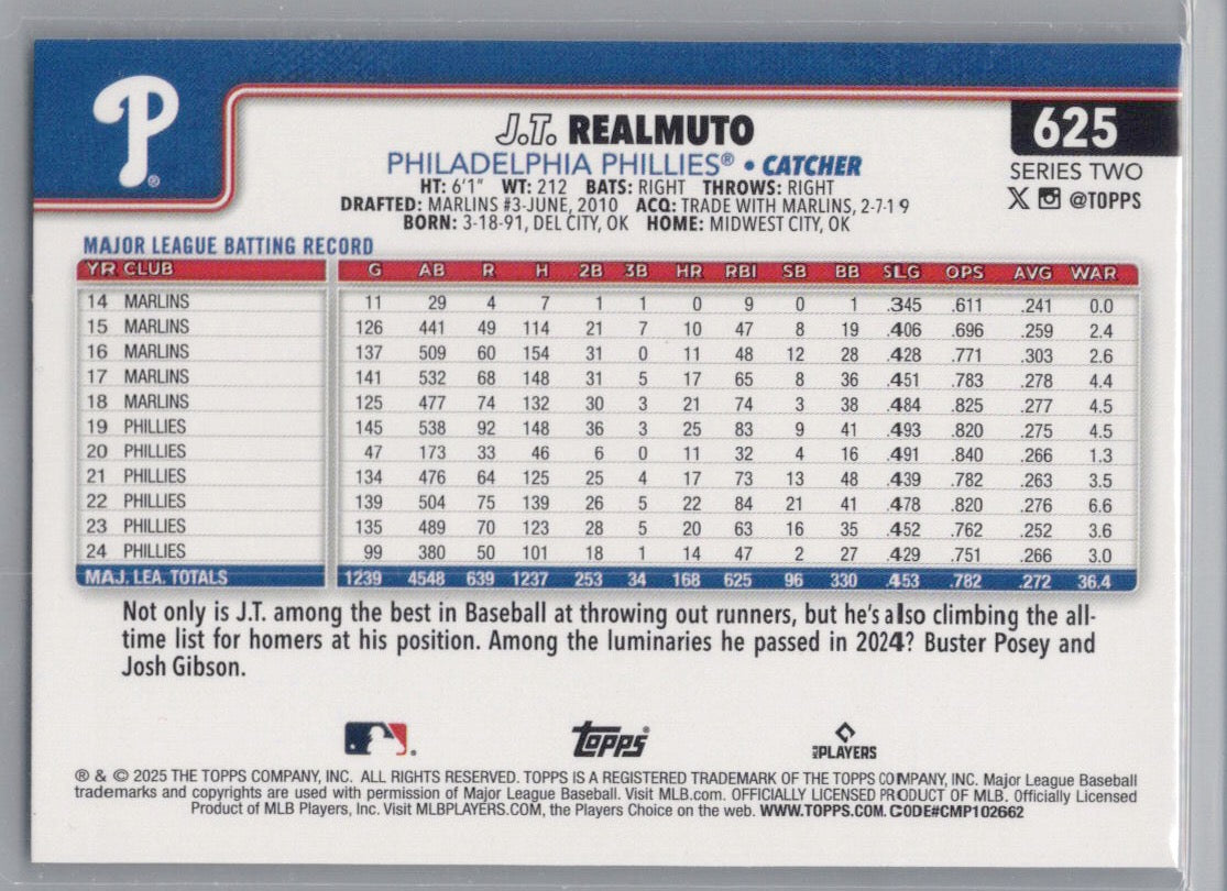 2025 Topps #625 J.T. Realmuto Rainbow Foil Philadelphia Phillies
