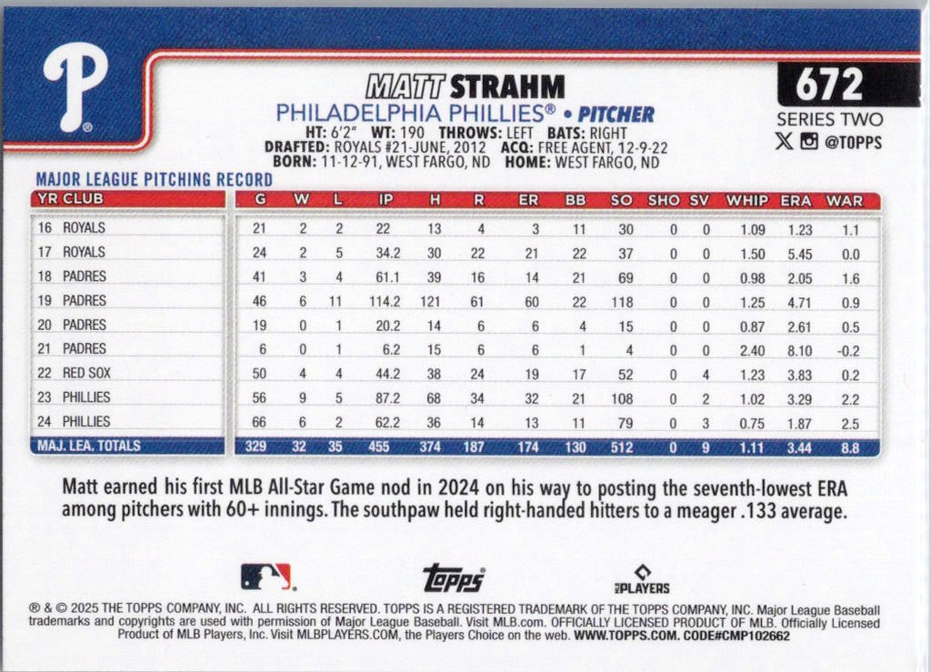 2025 Topps #672 Matt Strahm Philadelphia Phillies
