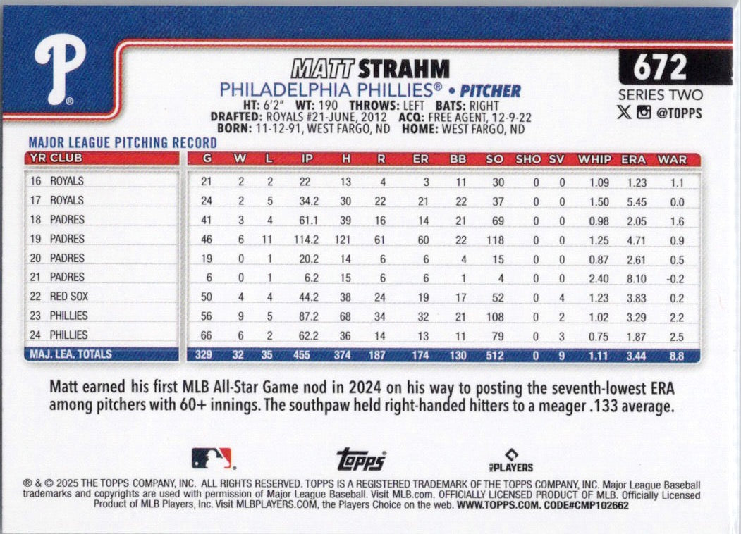 2025 Topps #672 Matt Strahm Philadelphia Phillies