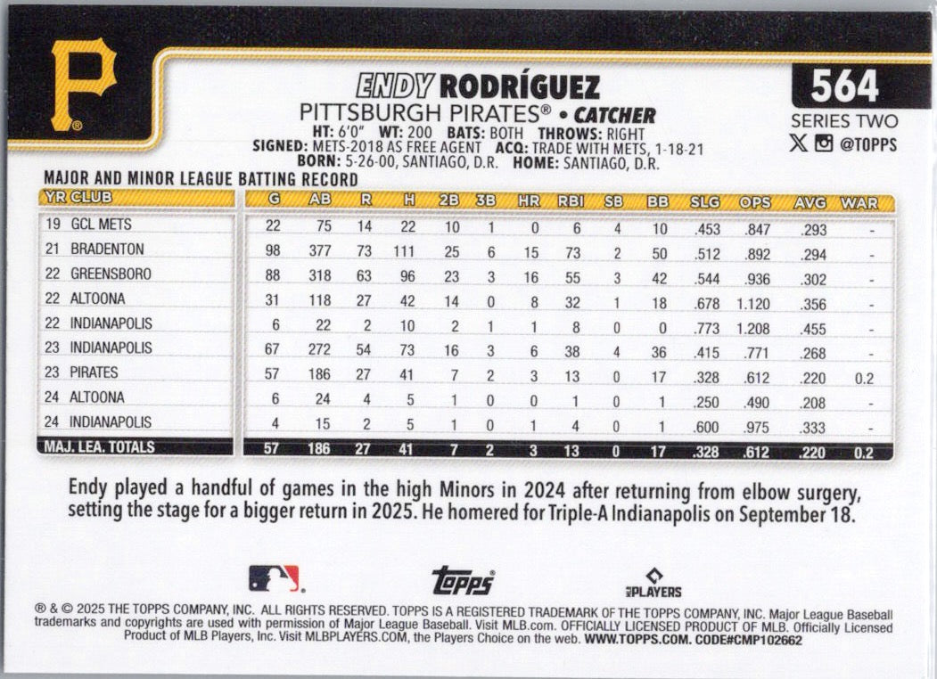 2025 Topps #564 Endy Rodríguez Pittsburgh Pirates