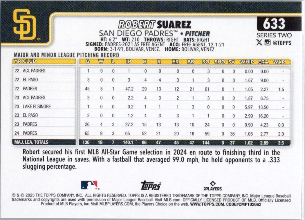 2025 Topps #633 Robert Suarez San Diego Padres