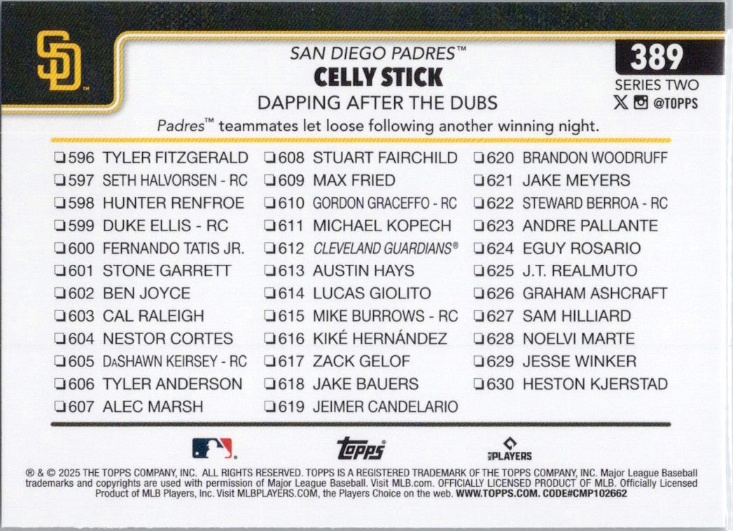 2025 Topps #389 Celly Stick: Dapping After the Dubs San Diego Padres