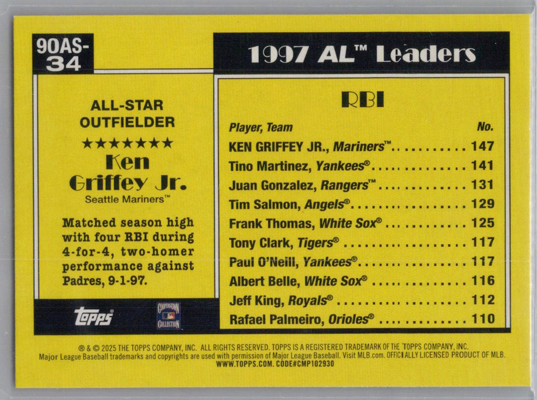 2025 Topps #90AS-34b Ken Griffey Jr. 1990 35th Anniversary All-Stars