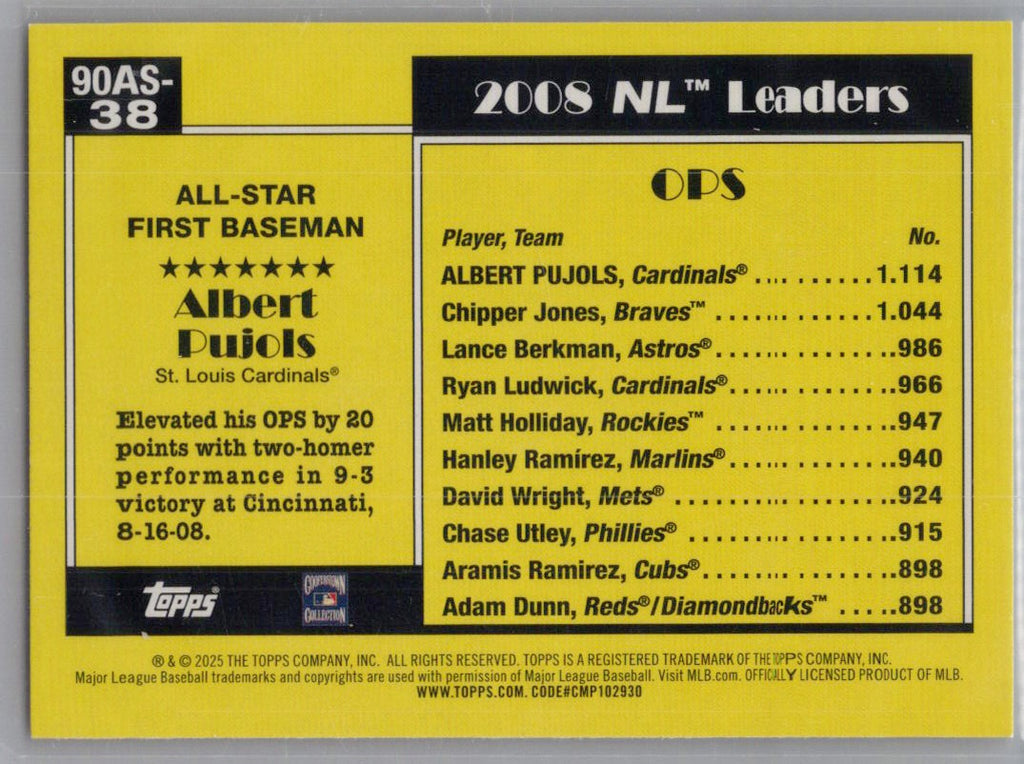 2025 Topps #90AS-38 Albert Pujols 1990 35th Anniversary All-Stars