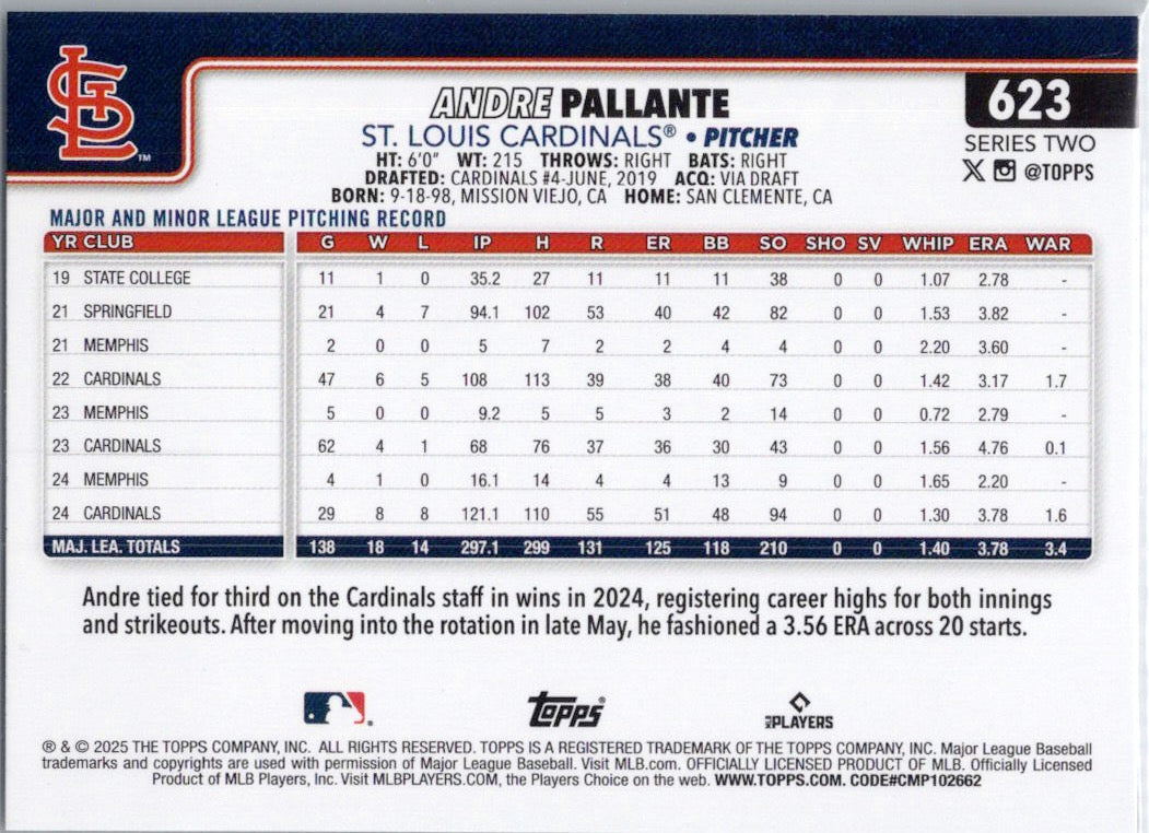 2025 Topps #623 Andre Pallante St. Louis Cardinals