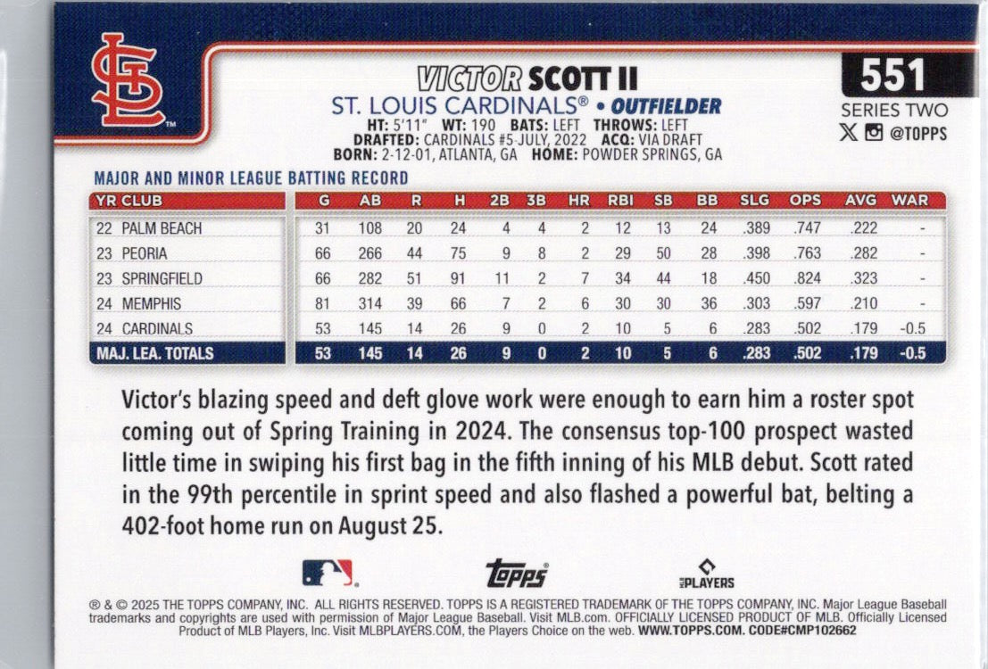 2025 Topps #551 Victor Scott II St. Louis Cardinals