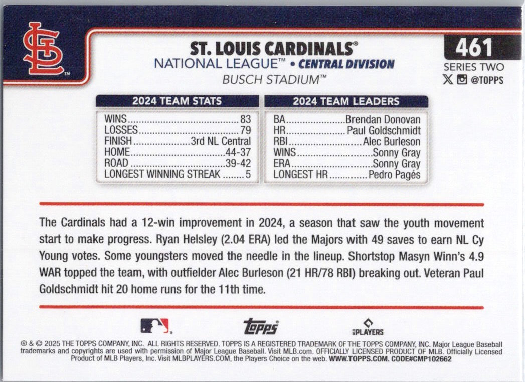 2025 Topps #461 St. Louis Cardinals St. Louis Cardinals