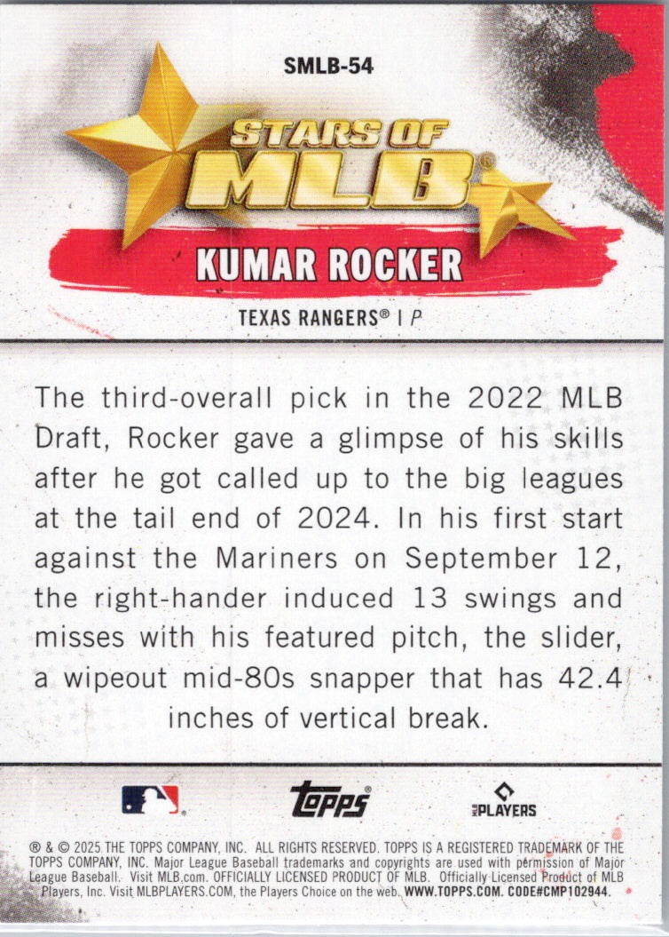 2025 Topps #SMLB-54 Kumar Rocker Stars of MLB Texas Rangers