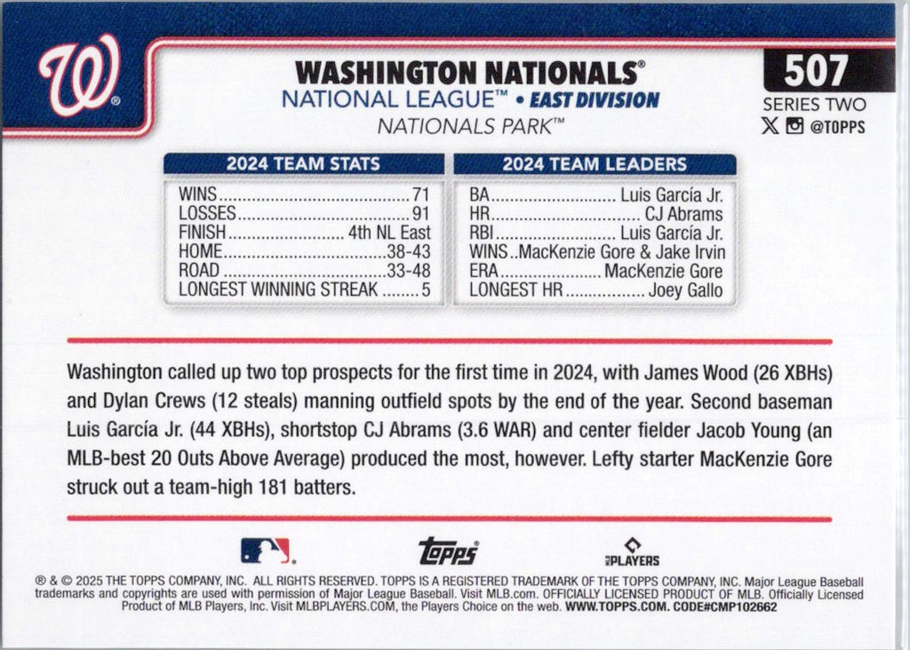 2025 Topps #507 Washington Nationals Washington Nationals