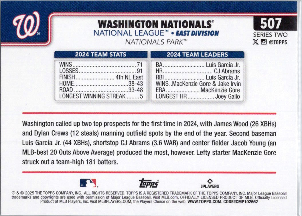 2025 Topps #507 Washington Nationals Washington Nationals